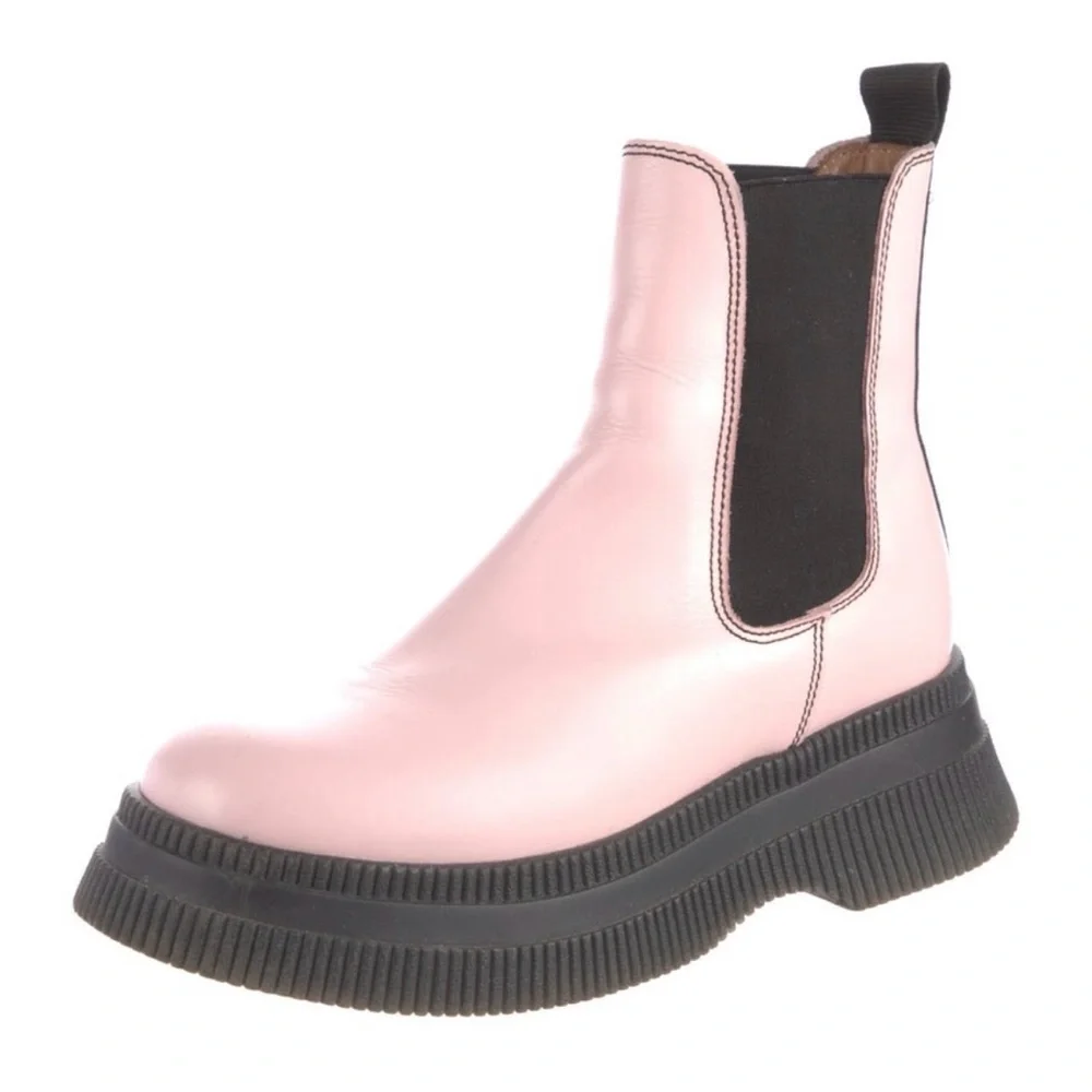 GANNI Pink Leather Chunky Chelsea Boots - Picture 2 of 5
